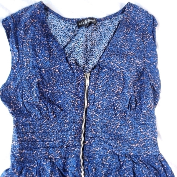 As U Wish Speckled Blue Sleeveless Mini Front Zip Dress - Picture 2 of 8